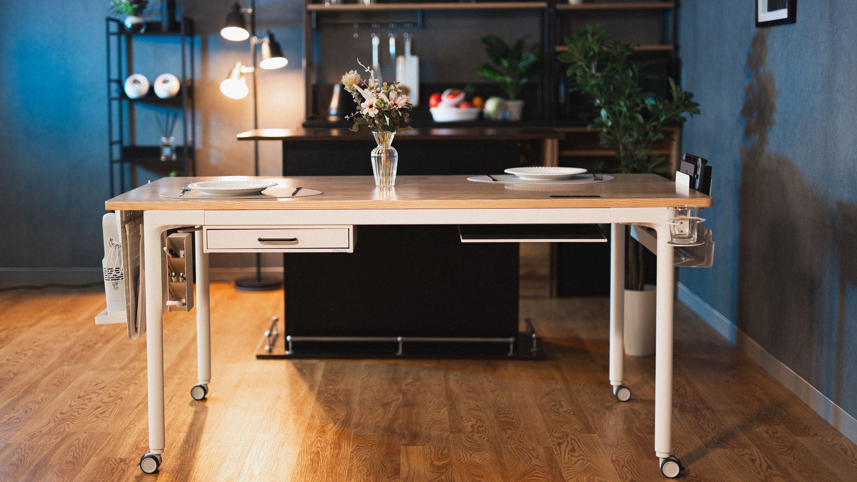 【1点モノ、早い者勝ち】Rasical Table ナチュラル×ウォルナット140cm 4モーター搭載の電動昇降テーブル