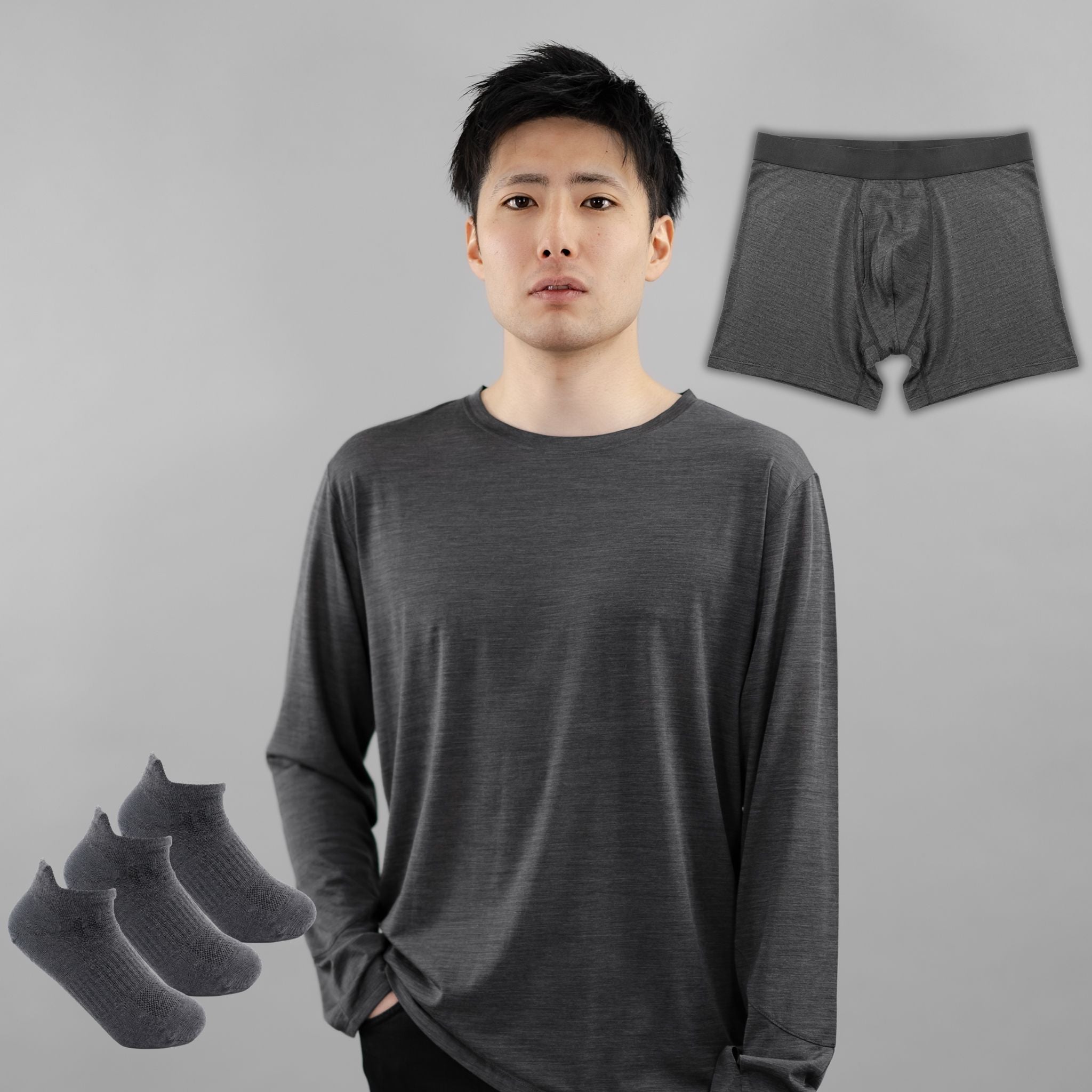 【ウインターセール】冬の最強メンズインナー&防寒3点セット(Tシャツ1枚・ボクサーパンツ1枚・靴下Lサイズ3足)
