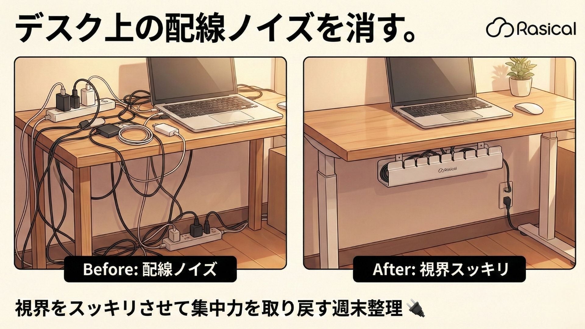 デスク上の配線ノイズを消す。視界をスッキリさせて集中力を取り戻す週末整理🔌