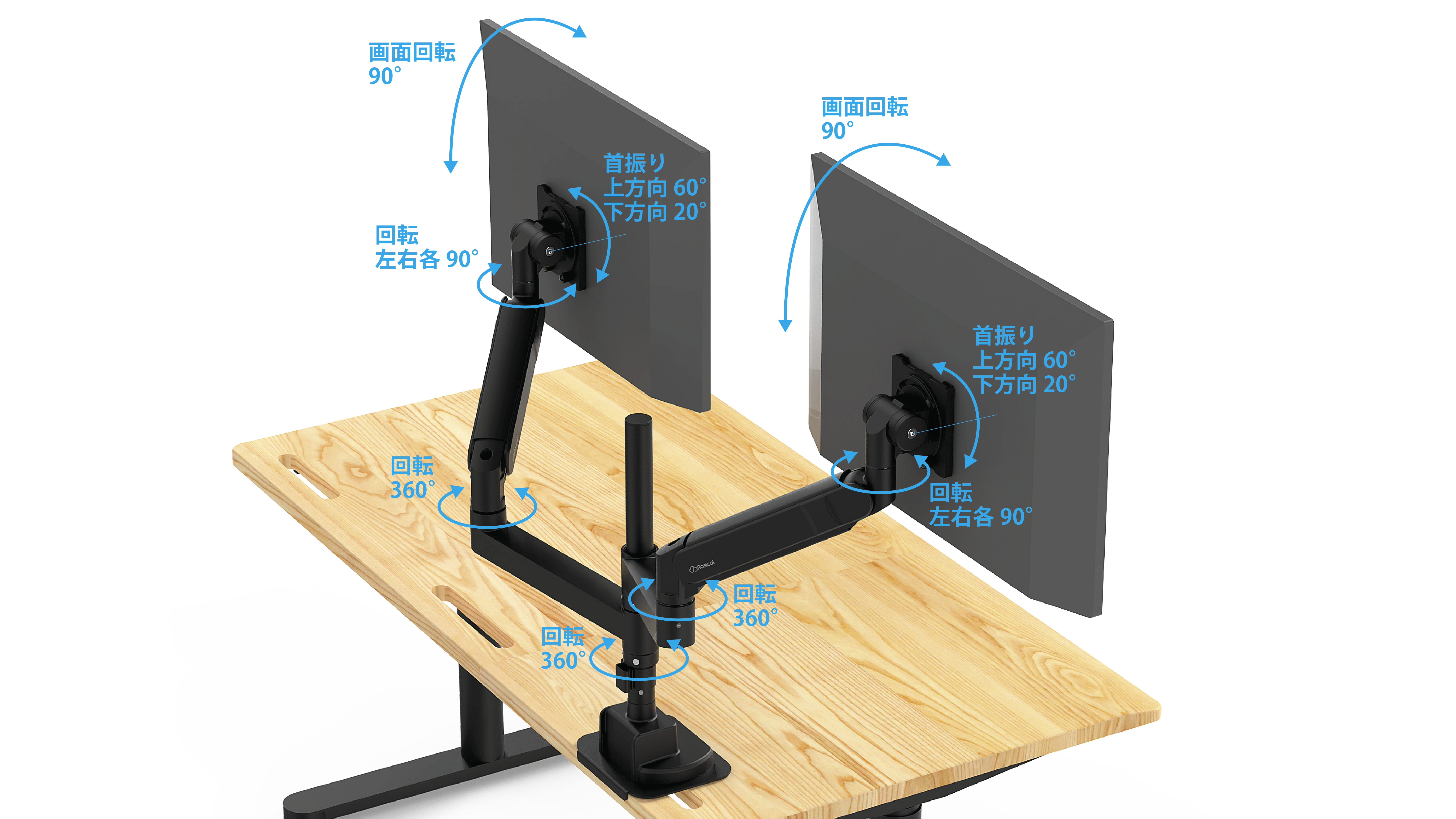 ラシカル モニターアーム（最大57インチ・27kg）＆デスクシェルフ事前